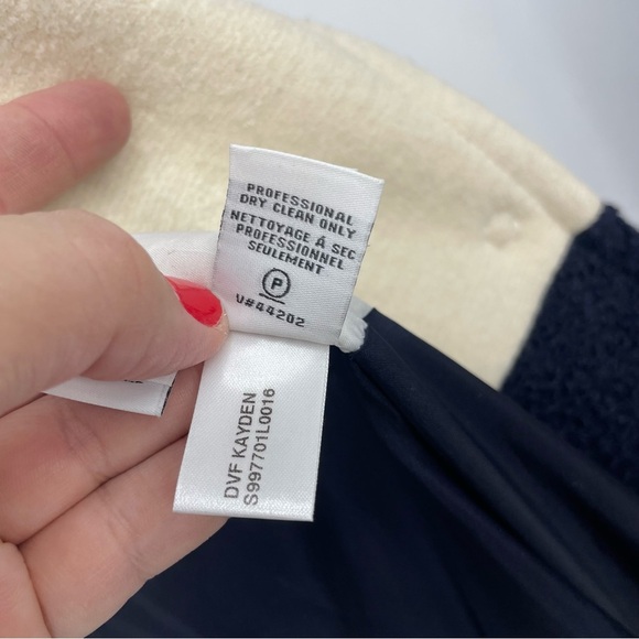 Diane Von Furstenberg DVF Kayden Cream navy blue boiled Wool Jacket Coat Sz 6 - Picture 10 of 11